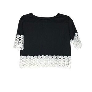 Black Top with White Embroidered Lace Accents Size Small